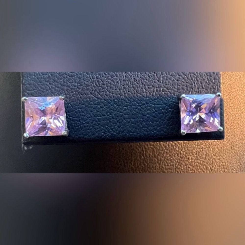 Pink Ice Princess Cut Earrings Womens Vintage 925 Sterling Silver 5MM Jewelry